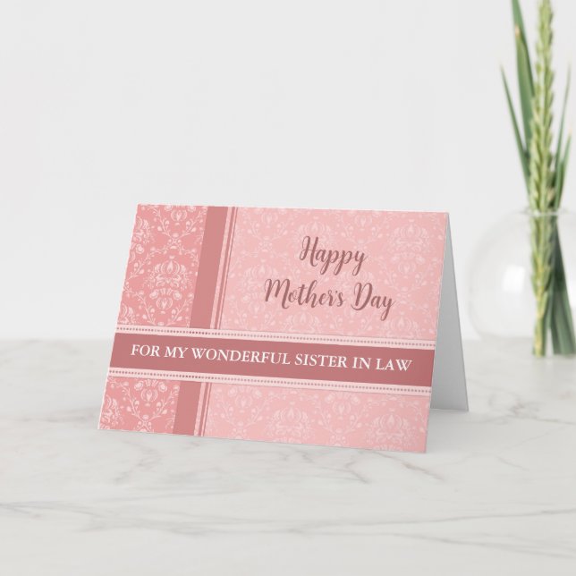 Carte Soeur florale rose Damas en droit Bonne Mère (Devant)