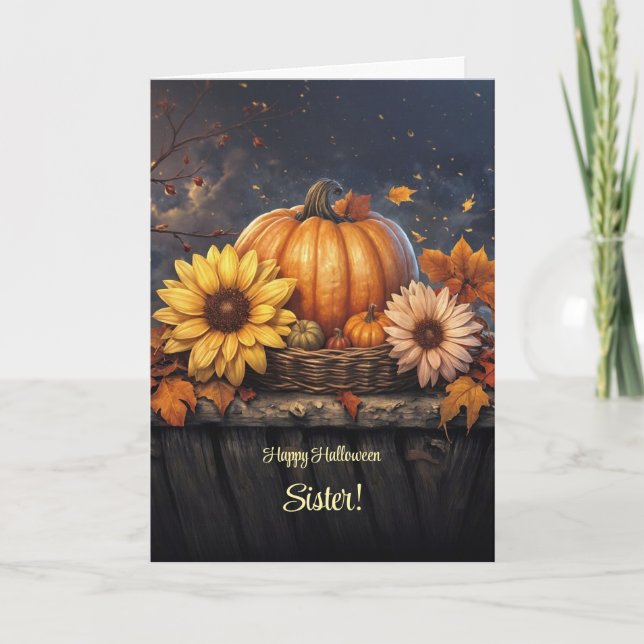 Carte Soeur Halloween heureux avec jolie automne automne (Devant)