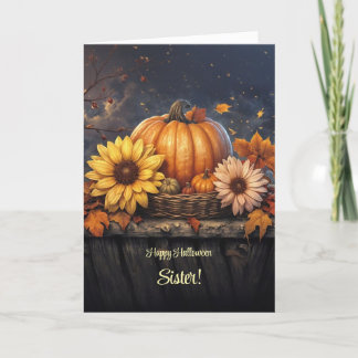 Carte Soeur Halloween heureux avec jolie automne automne
