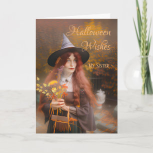 Carte Soeur Halloween Voisins Sorcière et Bouquet d'auto