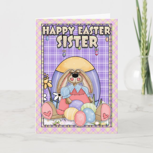 Carte Soeur Pâques - Lapin de Pâques et Oeufs de P (Devant)