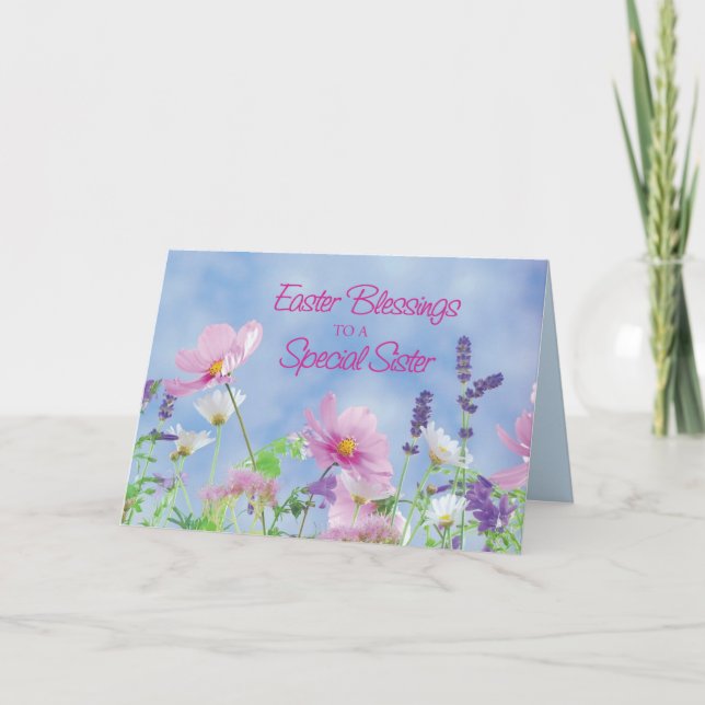 Carte Soeur Religieux Bénédiction de Pâques Nun Fleurs s (Devant)
