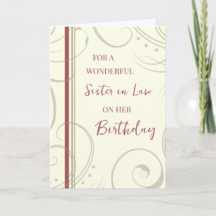 Carte Soeur rouge et beige en droit Anniversaire
