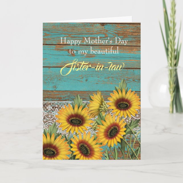 Carte Soeur rustique des tournesols en droit Fête des mè (Devant)