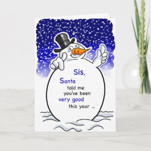 Carte Soeur Snowman Père Noël, Humour de Noël
