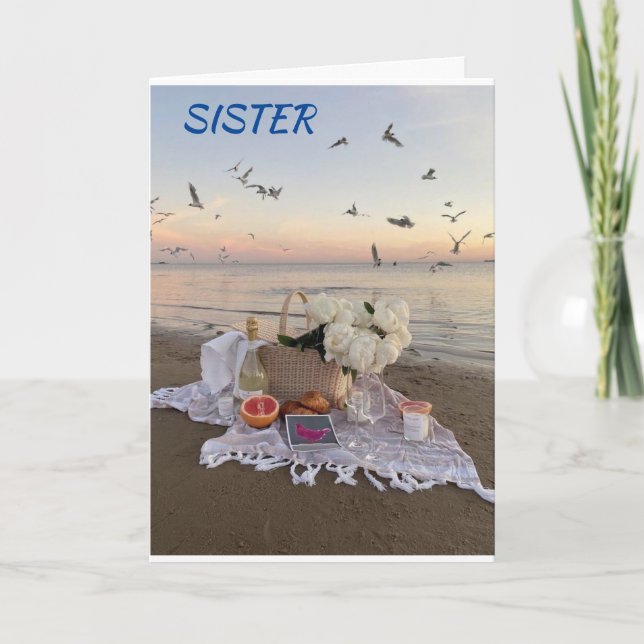CARTE * SOEUR SPÉCIALE* SALUT D'ANNIVERSAIRE DE PLAGE (Devant)