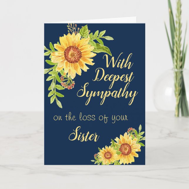 Carte Soeur Sympathy Aquarelle Florale Tournesol Bleu (Devant)