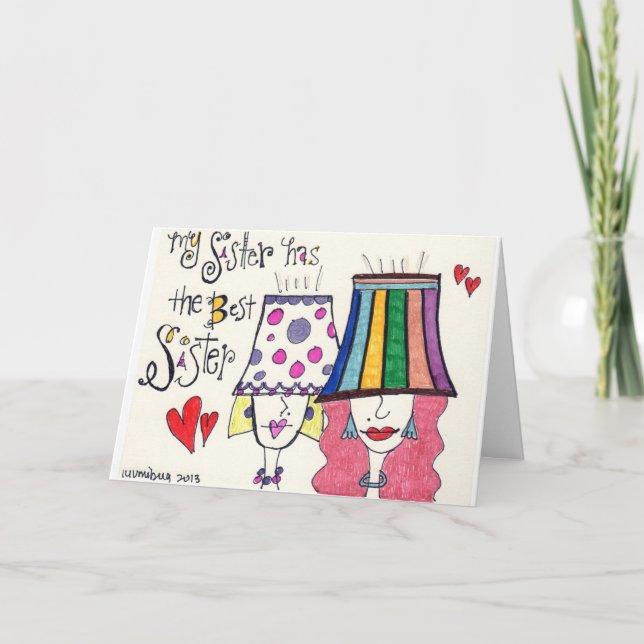 Carte "Soeurs" de mon "Filles de la Fête" dessin à la ma (Devant)