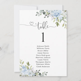 Carte Soft Blue Botanical Table Number Seating Chart