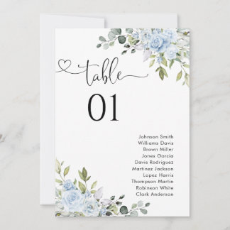 Carte Soft Blue Botanical Table Number Seating Chart