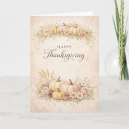 Carte Soft Blush Floral Happy Thanksgiving Pumpkin