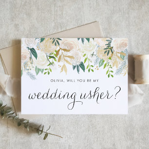 Carte Soft Ivory Floral Garland Serez-Vous Mon Usher