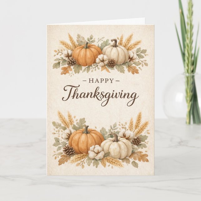Carte Soft Neutral Rustic Thanksgiving Pumpkin (Devant)