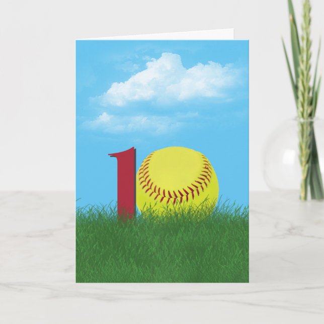 Carte Softball 10e Anniversaire En Herbe Verte (Devant)
