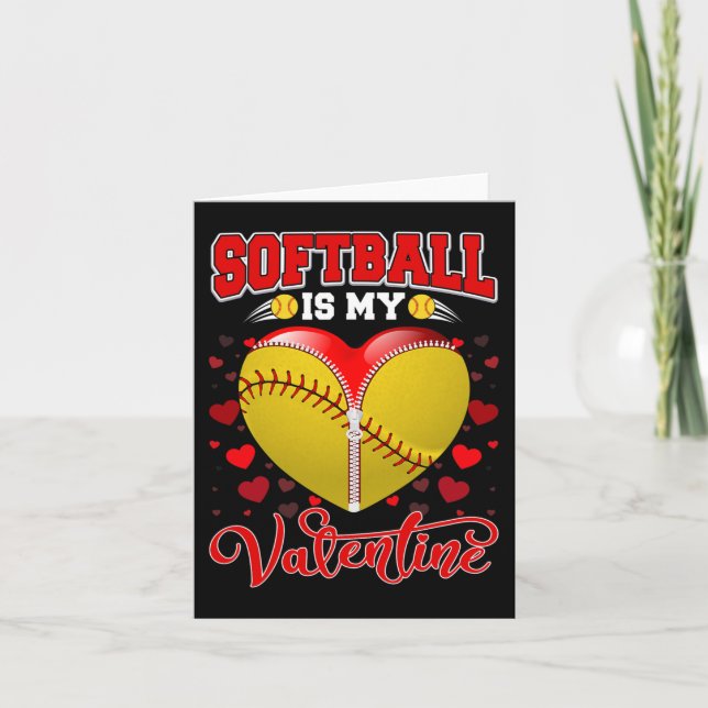 Carte Softball Est Mon Valentin Balle De Softball Cœur V (Devant)