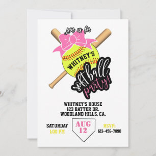 Carte softball, soirée softball, thème de baseball, fill