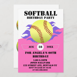 Carte Soirée d'anniversaire de softball Fire
