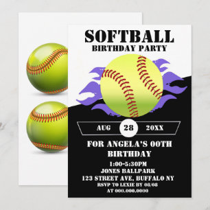 Carte Soirée d'anniversaire Softball Purple Fire
