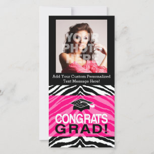 Carte Soirée de graduation de Zèbre noir rose personnali