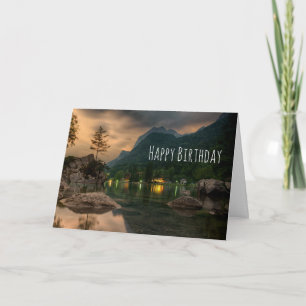 Carte Soirée Lac Mountain Photographie Anniversaire