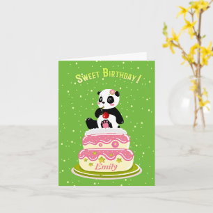 Carte Soirée / Panda mignonne avec gâteau et cerise