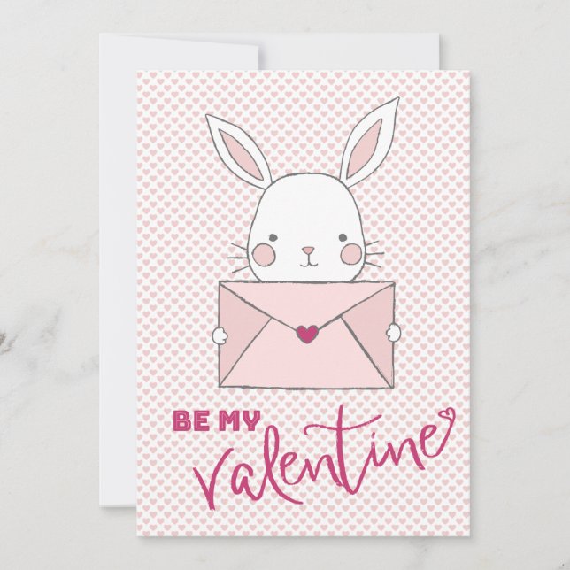 Carte Sois mon Valentine White Rabbit Pink Lettre Coeur (Devant)