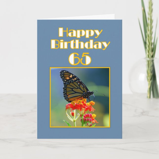 Carte Soixante-cinquième papillon de monarque heureux (Devant)