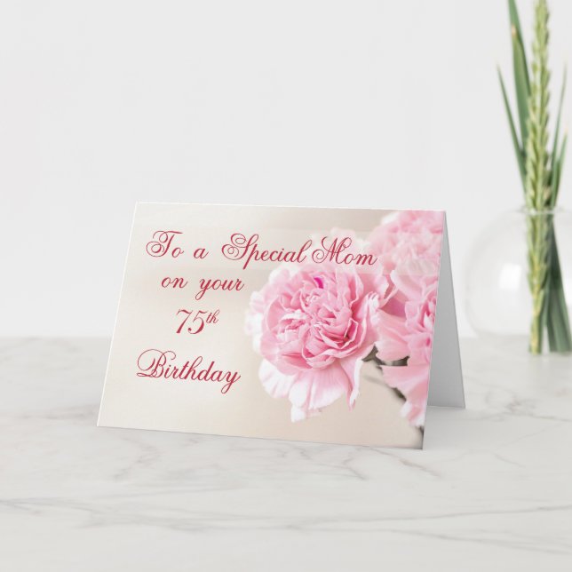 Carte Soixante-quinzième anniversaire de maman, oeillets (Devant)