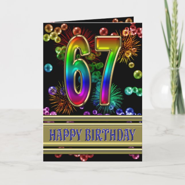 Carte soixante-septième Anniversaire avec des bulles et (Devant)