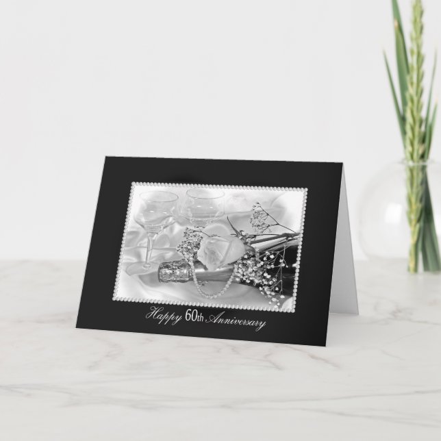 Carte soixantième Champagne et roses d'anniversaire (Devant)