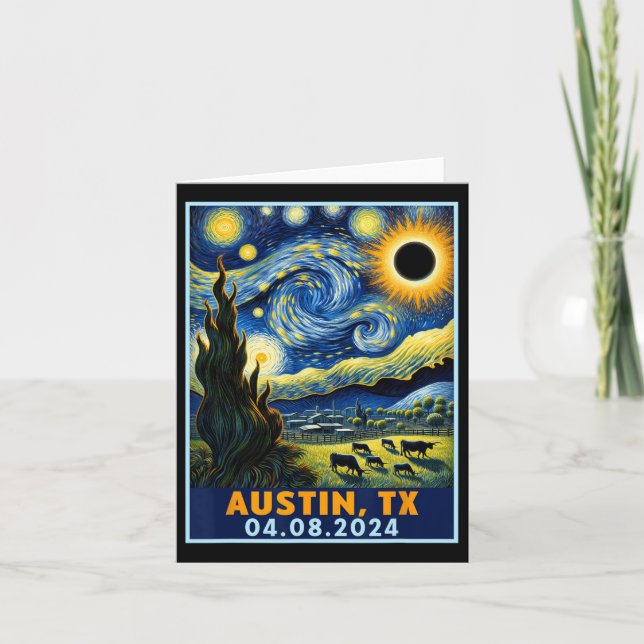 Carte Solar Eclipse 2024 Austin Texas Van Gogh Starry Ni (Devant)