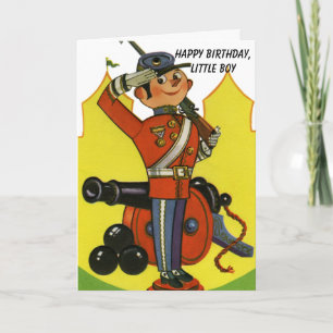 Carte Soldat en bois avec canon Joyeux anniversaire garç