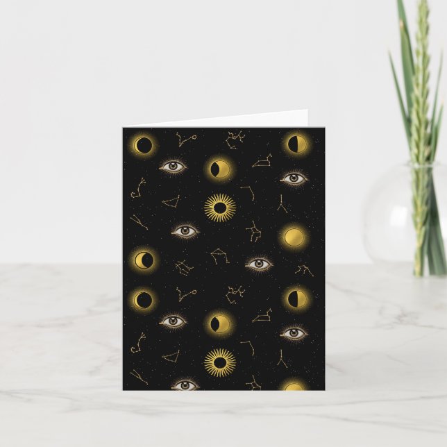 Carte Soleil céleste d'or noir et oeil zodiaque de la lu (Devant)