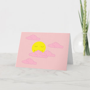 Carte Soleil se levant en rose, ciel brumeux : bleu rose
