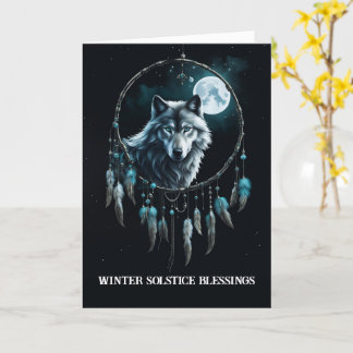 Carte Solstice d'hiver avec loup dans la lune de chasse 