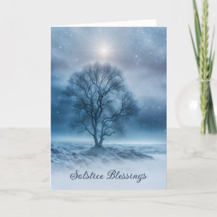 Carte Solstice d'hiver bel arbre dans la nuit avec neige