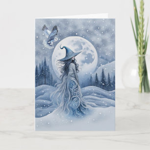 Carte Solstice d'hiver Dame sorcière inspirée de l'art f