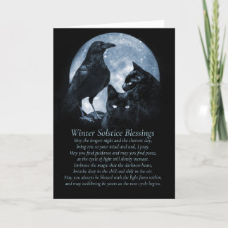 Carte Solstice d'hiver Poème spirituel Corbeau Chats Lun