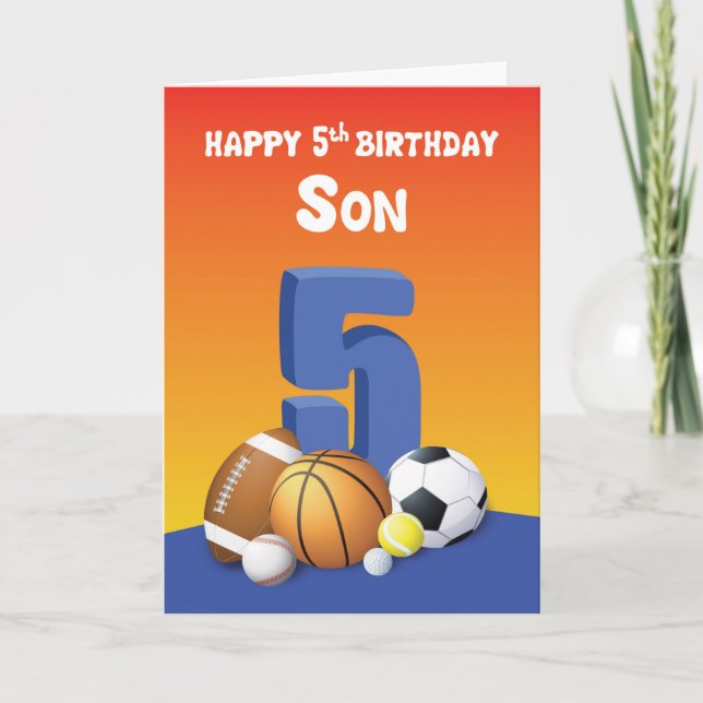 Carte Son 5e anniversaire des balles de sport (Devant)