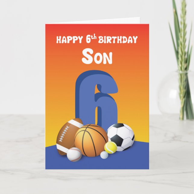 Carte Son 6ème anniversaire des balles de sport (Devant)