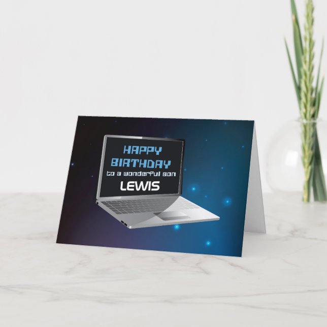 Carte Son Anniversaire Nom personnalisable avec ordinate (Devant)