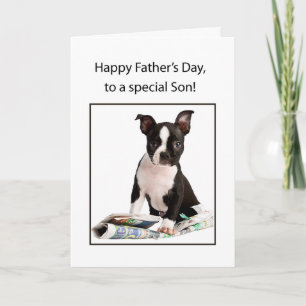 Carte Son, Happy Father's Day, Boston Terrier Dog with N