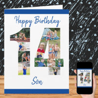 Son Numéro 14 Photo Collage Big 14th Birthday Card