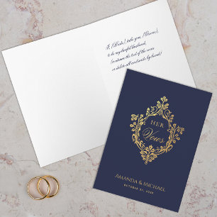 Carte Son Vows Marine Bleu Faux Gold Crest Élégant Maria