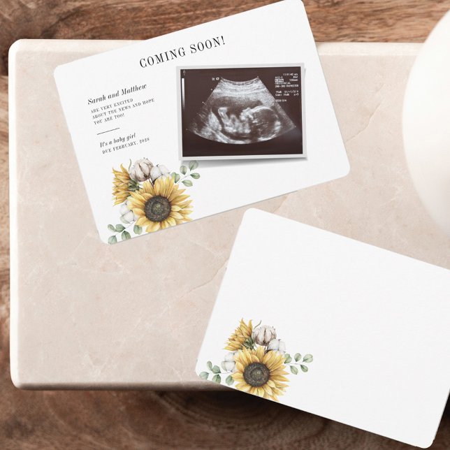 Carte Sonogramme d'Eucalyptus floral de tournesol révéla (Sunflower Sonogram Pregnancy Announcement Card)