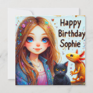Carte SOPHIE ~ Joyeux anniversaire ~ AXOLOTL ET CAT ~