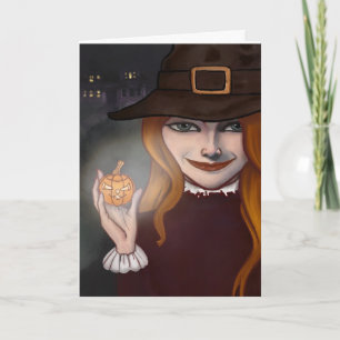 Carte Sorcière avec Jack O'Lantern 5"x 7" pliage sur car