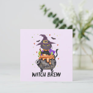Carte Sorcière - Chat à sorcière d'Halloween dans un Cau