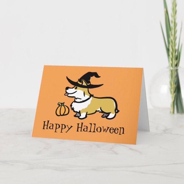 Carte Sorcière de Halloween de corgi (Devant)