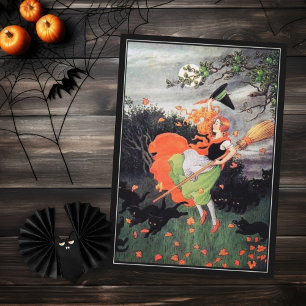 Carte Sorcière d'Halloween avec chats noirs